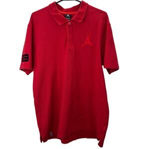 Jordan Jumpman Polo Shirt L Men Red Big Logo 23 Short Sleeve Cotton Golf